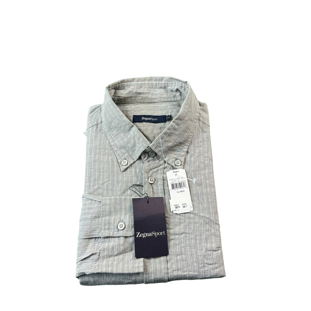 Zegna Sport Gray Striped Cotton L/S Men's Button Front Size XL NWT